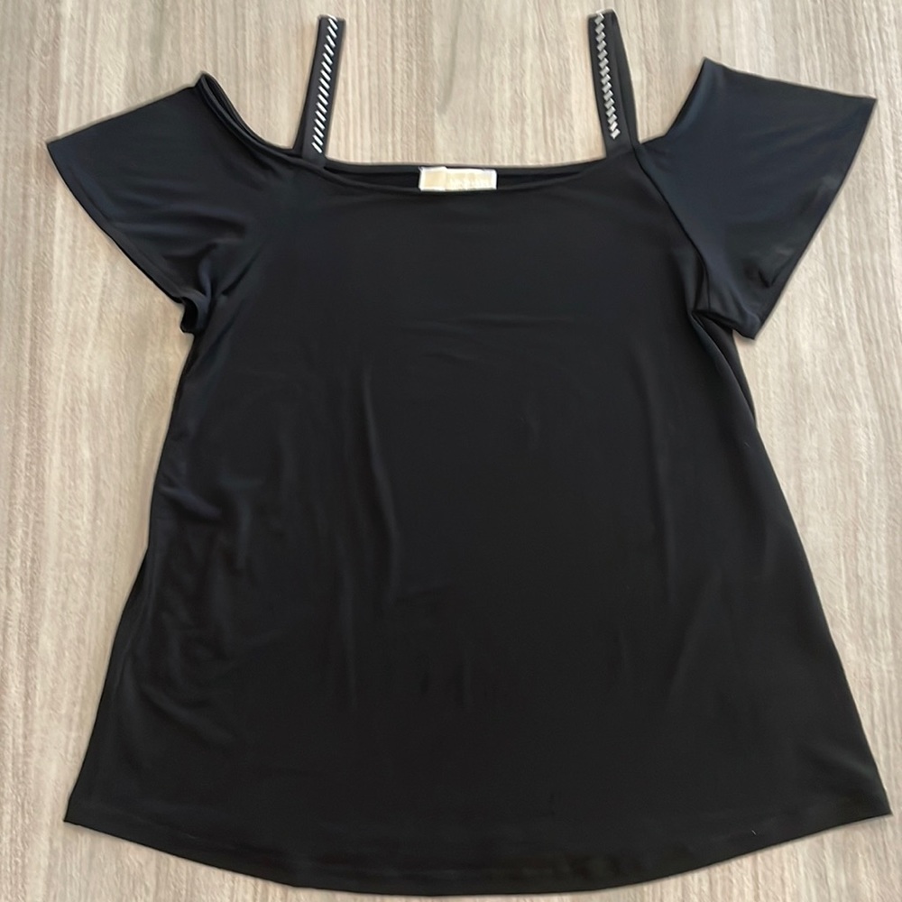 Michael Kors Black Off the Shoulder Top Sleeveless Silver Accents XS